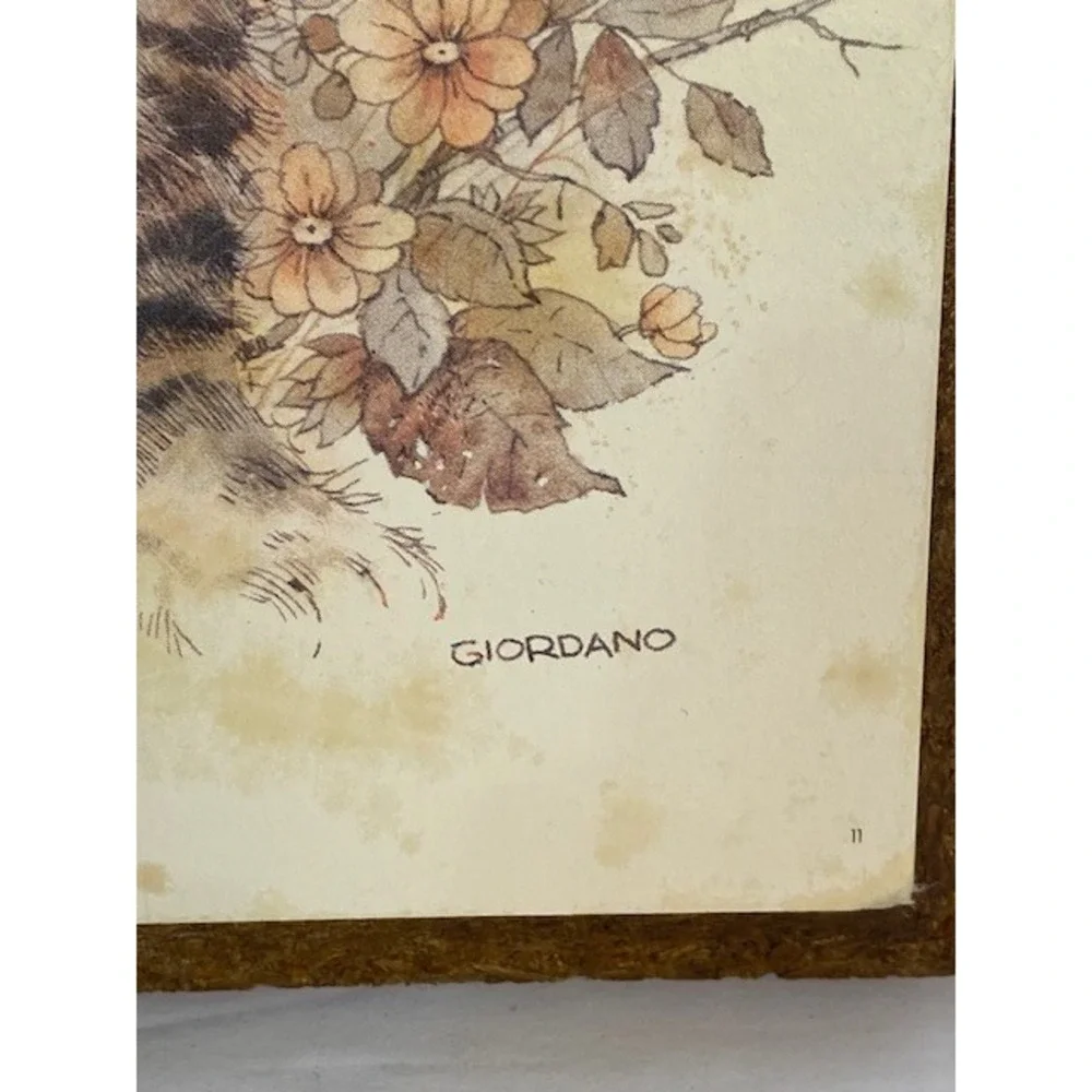 Vintage 1981 Giordano Art Ltd Kitten and Bird Wall Plaque CM Paula Co 5x7